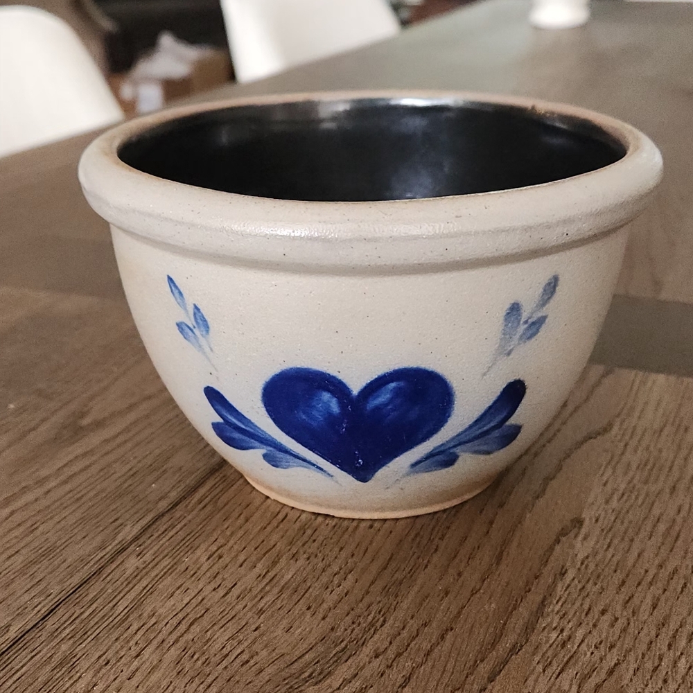 Vintage Salt Glazed Stoneware Bowl w/ Heart, Rowe Pottery Bowl